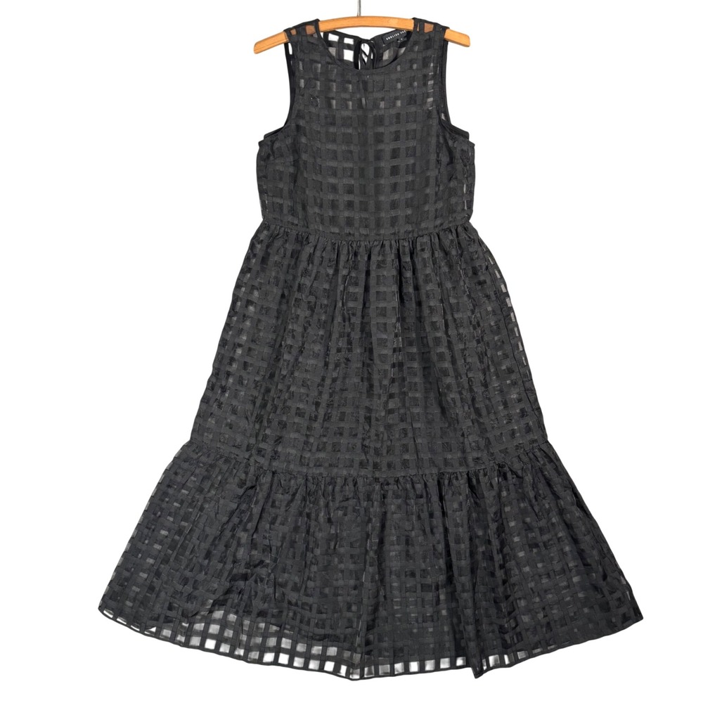 English Factory Gridded Organza Tiered Maxi Dress Sleeveless Size S‎ Goth LBD